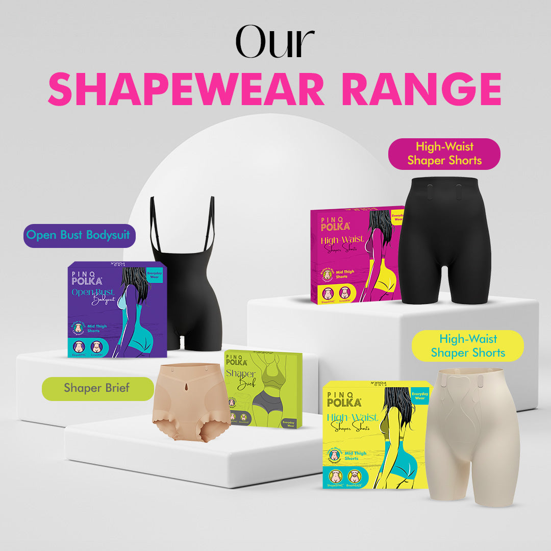 Shapewear products with packaging on a white background